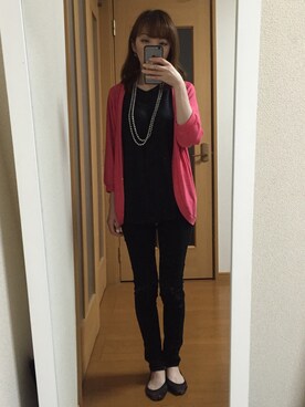 「？のアイテム（Cardigans、ピンク系）」を使った、フミヤさんの夏コーディネート