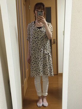 「おしゃれウォーカーのアイテム（One piece dress、ベージュ系）」を使った、フミヤさんの夏コーディネート