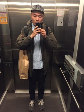 「Timberland（ティンバーランド）のアイテム（マウンテンパーカー）」を使った、chuantungさん（メンズ・189cm）の冬コーディネート
