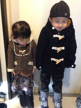 「BRANSHES（ブランシェス）のアイテム（ダッフルコート）」を使った、T&Rさん（キッズ・110cm）の冬コーディネート
