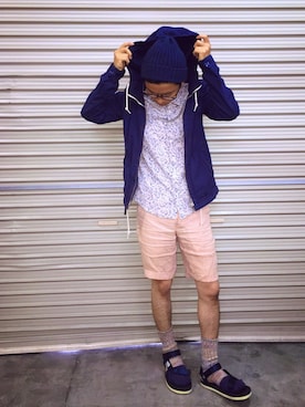 「膝上ショーツ」｜「アイテム（ニットキャップ/ビーニー）」を使った、KEEXさん（メンズ・163cm）の春コーディネート