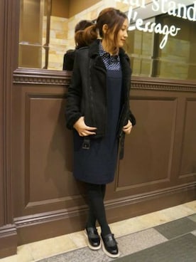 「journal standard L'essage（ジャーナルスタンダードレサージュ）のアイテム（ライダースジャケット）」を使った、journal standard L'essage 銀座店 KANAEさん（レディース・154cm）の秋コーディネート