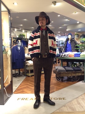 「カウチンセーター」｜「アイテム（モカシン/デッキシューズ）」を使った、市川 奏太さん（メンズ・179cm）の冬コーディネート