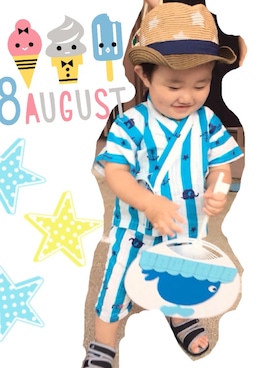 「ストローハット」｜「アイテム（浴衣）」を使った、Kajさん（キッズ・70cm）の夏コーディネート