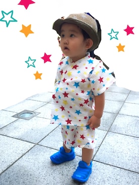 「ストローハット」｜「アイテム（浴衣）」を使った、Kajさん（キッズ・80cm）の夏コーディネート