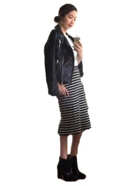 「ZARA BASIC（ザラベーシック）のアイテム（ライダースジャケット）」を使った、Hitominさん（レディース・166cm）の秋コーディネート
