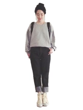 「Aco Design（アコデザイン）のアイテム（パンツ）」を使った、Hitominさん（レディース・166cm）の冬コーディネート
