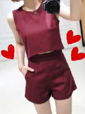 「アイテム（つなぎ/オールインワン、レッド系）」を使った、Mさん（レディース・149cm）の春コーディネート