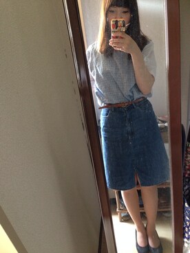 「usedデニムスカート（デニムスカート、ブルー系）」を使った、かじさん（レディース・157cm）の春コーディネート