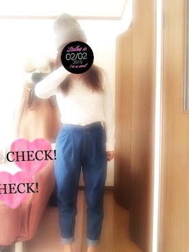 「w closet」｜「アイテム（ニットキャップ/ビーニー）」を使った、mai1125さん（レディース・157cm）の冬コーディネート