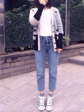 「CONVERSE（コンバース）のアイテム（その他シューズ、グレー系）」を使った、sohonestyさん（レディース・158cm）の冬コーディネート
