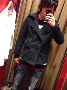 「WEGO（ウィゴー）のWEGO/メランジニットソー（ニット/セーター、レッド系）」を使った、よこちゃんさん（メンズ・172cm）の冬コーディネート