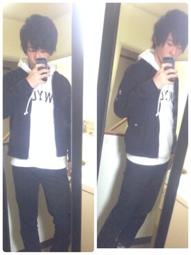 「WEGO（ウィゴー）のWEGO/スタンダードMA-1（ミリタリージャケット、ブラック系）」を使った、よこちゃんさん（メンズ・172cm）の春コーディネート