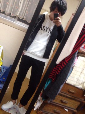 「WEGO（ウィゴー）のWEGO/スタンダードMA-1（ミリタリージャケット、ブラック系）」を使った、よこちゃんさん（メンズ・172cm）の春コーディネート