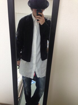 「WEGO（ウィゴー）のWEGO/スタンダードMA-1（ミリタリージャケット、ブラック系）」を使った、よこちゃんさん（メンズ・172cm）の春コーディネート