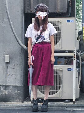 「ベロアスカート」｜「アイテム（ハンチング/ベレー帽）」を使った、mdCChnさん（レディース・155cm）の秋コーディネート