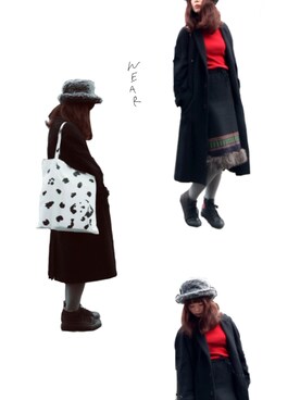「COMME CA DU MODE（コムサデモード）のアイテム（チェスターコート）」を使った、中井 美里さん（レディース・160cm）の冬コーディネート