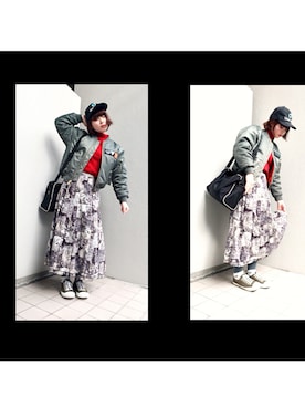 「高橋愛」｜「アイテム（ミリタリージャケット）」を使った、中井 美里さん（レディース・160cm）の冬コーディネート