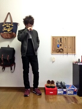 「HARE（ハレ）のアイテム（その他アウター、グリーン系）」を使った、おっくんさん（メンズ・164cm）の春コーディネート