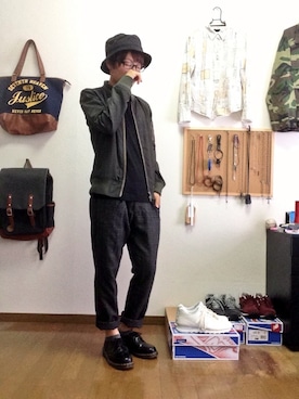 「HARE（ハレ）のアイテム（その他アウター、グリーン系）」を使った、おっくんさん（メンズ・164cm）の秋コーディネート