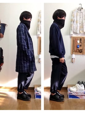 「ウィンドウペン」｜「アイテム（チェスターコート）」を使った、おっくんさん（メンズ・164cm）の冬コーディネート