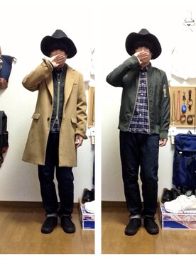 「HARE（ハレ）のアイテム（その他アウター、グリーン系）」を使った、おっくんさん（メンズ・164cm）の冬コーディネート