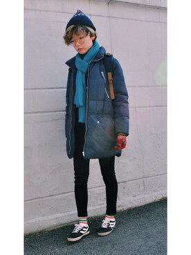「blue」｜「アイテム（その他アウター）」を使った、Ohさん（レディース・162cm）の冬コーディネート