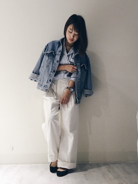 「パジャマ」｜「アイテム（デニムジャケット）」を使った、haruさん（レディース・152cm）の春コーディネート