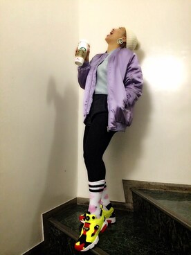 「adidas by Stella McCartney（アディダスバイステラマッカートニー）のアイテム（スウェット）」を使った、MINMIさん（レディース・155cm）の冬コーディネート