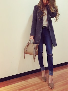 「フリンジ」｜「アイテム（チェスターコート）」を使った、UNRELISH広島パルコ店さん（レディース・157cm）の秋コーディネート