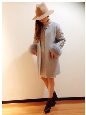 「UNRELISH」｜「アイテム（その他アウター）」を使った、UNRELISH広島パルコ店さん（レディース・157cm）の冬コーディネート
