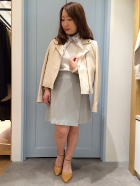 「ラップスカート」｜「アイテム（ライダースジャケット）」を使った、UNRELISH広島パルコ店さん（レディース・157cm）の春コーディネート