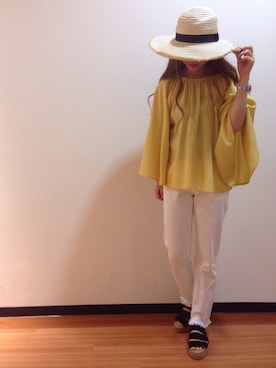 「UNRELISH（アンレリッシュ）のアイテム（トップス、イエロー系）」を使った、UNRELISH広島パルコ店さん（レディース・157cm）の春コーディネート