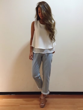 「UNRELISH（アンレリッシュ）のアイテム（シャツ/ブラウス、ホワイト系）」を使った、UNRELISH広島パルコ店さん（レディース・157cm）の夏コーディネート