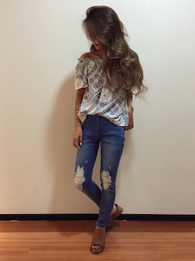 「UNRELISH（アンレリッシュ）のアイテム（シャツ/ブラウス、ホワイト系）」を使った、UNRELISH広島パルコ店さん（レディース・157cm）の夏コーディネート