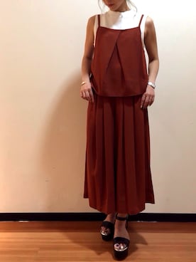 「UNRELISH（アンレリッシュ）のフロントタックキャミトップ（シャツ/ブラウス、オレンジ系）」を使った、UNRELISH広島パルコ店さん（レディース・157cm）の夏コーディネート