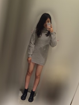 「GU（ジーユー）の（GU）レースアップショートブーツＡ（WOMEN ⁄ シューズ）」を使った、YUI さん（レディース・156cm）の冬コーディネート