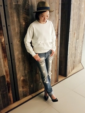 「DIESEL（ディーゼル）のアイテム（ハット）」を使った、minamiyukiさん（レディース・158cm）の夏コーディネート