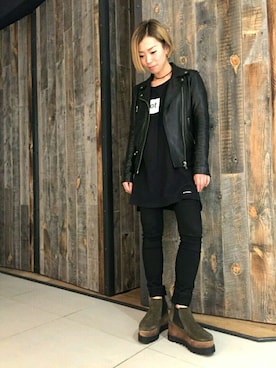 「DIESEL（ディーゼル）のアイテム（デニムパンツ、ブラック系）」を使った、minamiyukiさん（レディース・158cm）の秋コーディネート