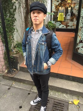 「アイテム（キャスケット）」を使った、AndrenHuangさん（メンズ・168cm・20代）の冬コーディネート