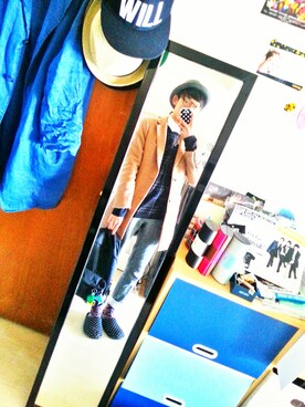 「アイテム（チェスターコート、イエロー系）」を使った、おーはしくんさん（メンズ・172cm）の冬コーディネート