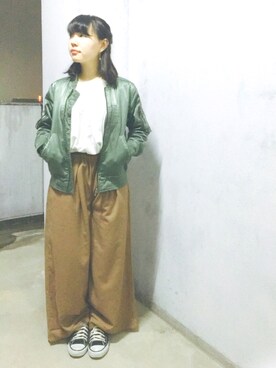 「BEAMS BOY（ビームスボーイ）のアイテム（スタジャン）」を使った、muraさん（レディース・153cm）の春コーディネート