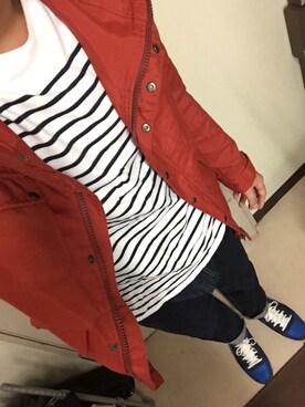 「HERE'S（HERE'S）のアイテム（マウンテンパーカー）」を使った、田中義人さん（メンズ・175cm）の秋コーディネート