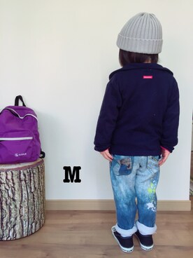 「AIGLE（エーグル）のアイテム（バッグ）」を使った、みやまるさん（キッズ・90cm）の春コーディネート