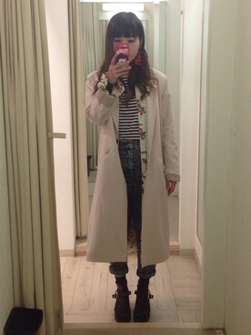 「サンダルに靴下」｜「アイテム（チェスターコート）」を使った、ともみさん（レディース・156cm）の春コーディネート