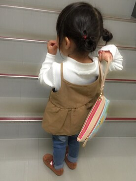 「リブニット」｜「アイテム（モカシン/デッキシューズ）」を使った、coconさん（キッズ・90cm）の秋コーディネート