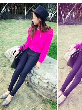 「CHARLES & KEITH（チャールズ & キース）のアイテム（トートバッグ、ブラック系）」を使った、zenaideさん（レディース・160cm）の秋コーディネート