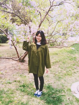 「MONKI（モンキ）のアイテム（ミリタリージャケット）」を使った、喂尔欣さん（レディース・174cm）の春コーディネート