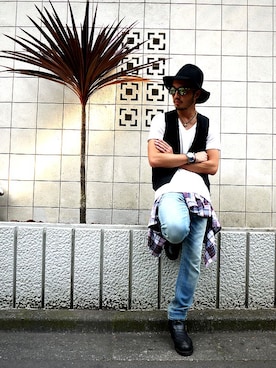 「FLIP THE SCRIPT（フリップザスクリプト）のアイテム（パンツ）」を使った、HIROKIさん（メンズ・176cm）の夏コーディネート