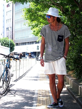 「FLIP THE SCRIPT（フリップザスクリプト）のアイテム（帽子）」を使った、HIROKIさん（メンズ・176cm）の夏コーディネート